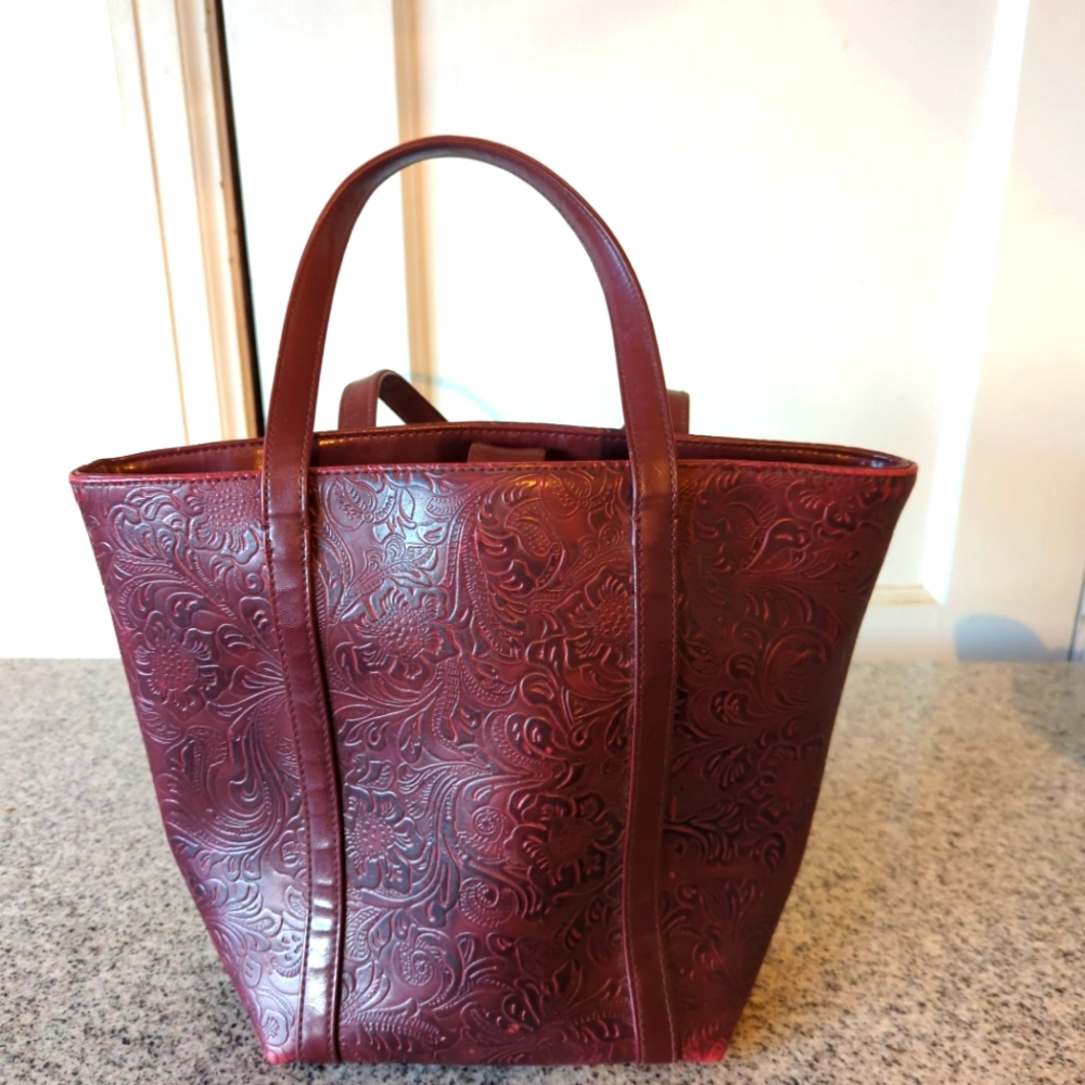 Victoria Secret Deep Red Floral Embossed Bag